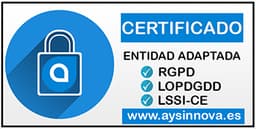 Entidad certificada RGPD, LOPDGDD y LSSI-CE por aysinnova.es
